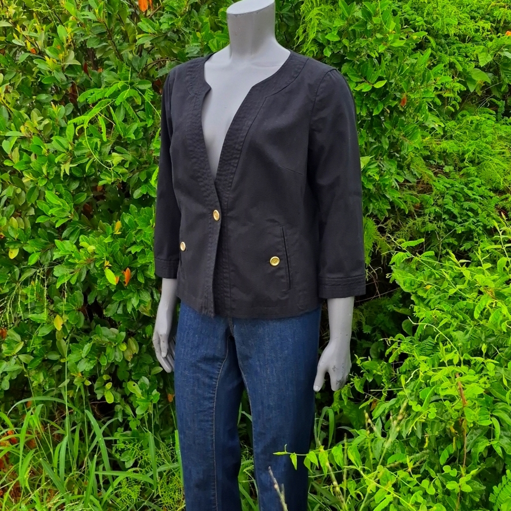 Talbots Petites Ladies Black Gold Accented Blazer Professional/Casual